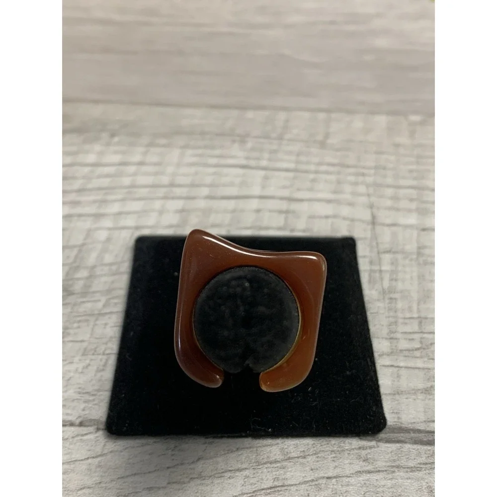 Colorful Acrylic Ring - Transparent Resin Geometric Square Irregular Ring Rust